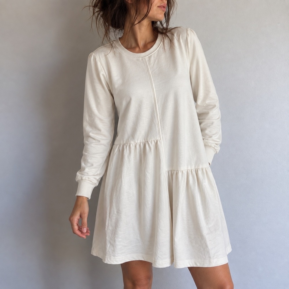 English Factory White Knit Unbalanced Seam Dress Medium Coquette Casual